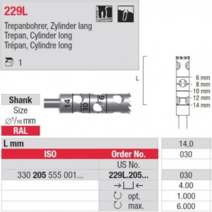 229L.205.030 Trepan burs RAL