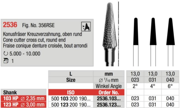 2536.103.031 Cone cutter cross cut