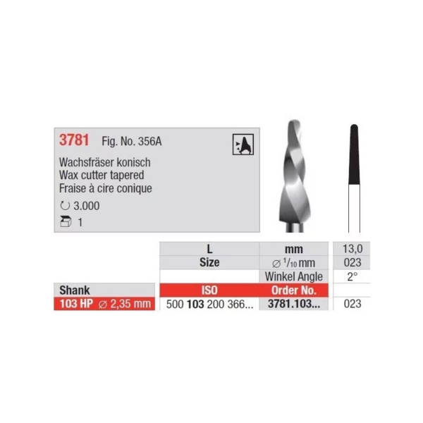 3781.103.023 Wax cutter tapered